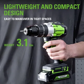 24V Brushless 1/2" Hammer Drill (Metal Chuck 20+3 Clutch / LED Light) + 5 PC Drill Bits, 2.0Ah Battery & Charger Included