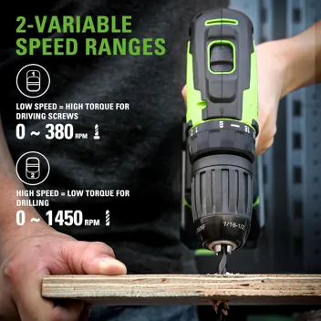 24V Brushless 1/2" Hammer Drill (Metal Chuck 20+3 Clutch / LED Light) + 5 PC Drill Bits, 2.0Ah Battery & Charger Included