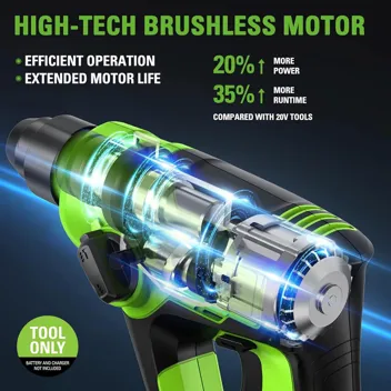 24V Brushless 1/2" Hammer Drill (Metal Chuck 20+3 Clutch / LED Light) + 5 PC Drill Bits, 2.0Ah Battery & Charger Included