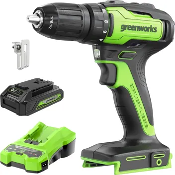 24V Brushless 1/2" Hammer Drill (Metal Chuck 20+3 Clutch / LED Light) + 5 PC Drill Bits, 2.0Ah Battery & Charger Included