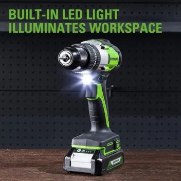 24V Brushless 1/2" Hammer Drill (Metal Chuck 20+3 Clutch / LED Light) + 5 PC Drill Bits, 2.0Ah Battery & Charger Included