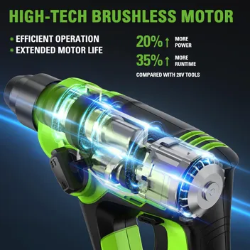 24V Brushless 1/2" Hammer Drill (Metal Chuck 20+3 Clutch / LED Light) + 5 PC Drill Bits, 2.0Ah Battery & Charger Included