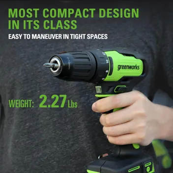 24V Brushless 1/2" Hammer Drill (Metal Chuck 20+3 Clutch / LED Light) + 5 PC Drill Bits, 2.0Ah Battery & Charger Included