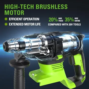 24V Brushless 1/2" Hammer Drill (Metal Chuck 20+3 Clutch / LED Light) + 5 PC Drill Bits, 2.0Ah Battery & Charger Included