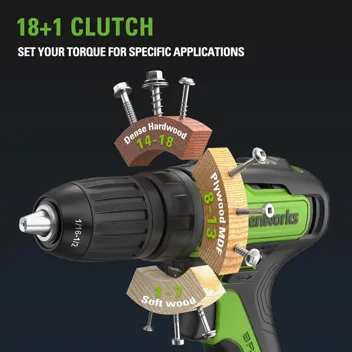 24V Brushless 1/2" Hammer Drill (Metal Chuck 20+3 Clutch / LED Light) + 5 PC Drill Bits, 2.0Ah Battery & Charger Included