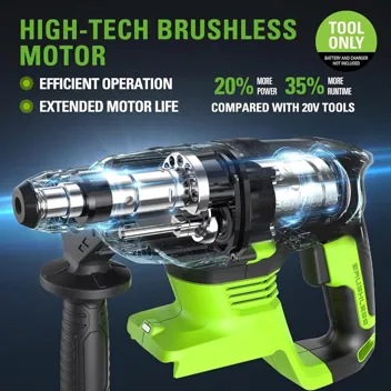 24V Brushless 1/2" Hammer Drill (Metal Chuck 20+3 Clutch / LED Light) + 5 PC Drill Bits, 2.0Ah Battery & Charger Included