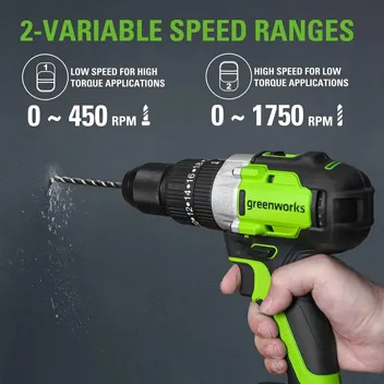 24V Brushless 1/2" Hammer Drill (Metal Chuck 20+3 Clutch / LED Light) + 5 PC Drill Bits, 2.0Ah Battery & Charger Included