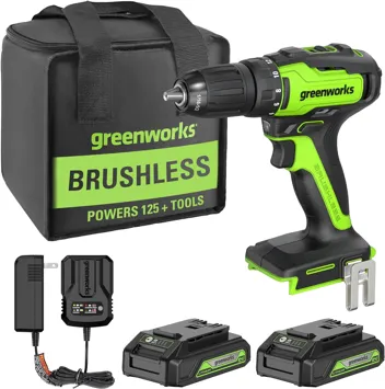 24V Brushless 1/2" Hammer Drill (Metal Chuck 20+3 Clutch / LED Light) + 5 PC Drill Bits, 2.0Ah Battery & Charger Included