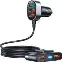 Tollefe 5-in-1 45W QC 3.0 Multi-Port USB Car Charger w/ 5ft Cable