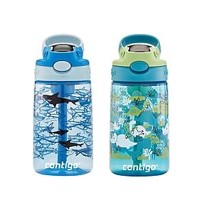 Contigo Aubrey Kids Cleanable Water Bottle with Silicone Straw, 14oz , Dinos & Sharks