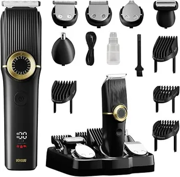 Vovguu Cordless Beard Trimmer with LCD Display (15-Pieces)