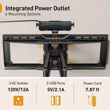 PGLF11 Full Motion TV Wall Mount (for 42-90" TVs) with Power Strip