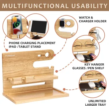 Funistree Wood Phone Docking Station Organizer