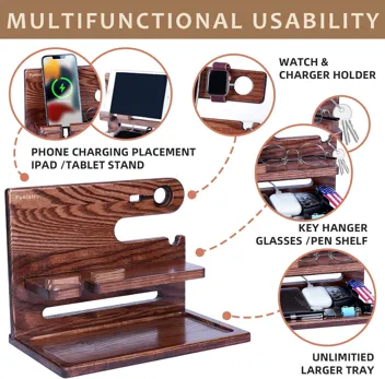 Funistree Wood Phone Docking Station Organizer