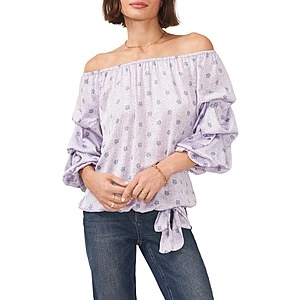 Camuto Floral Off the Shoulder Bubble Sleeve Top in Cool Lavender , Size Xx-Small