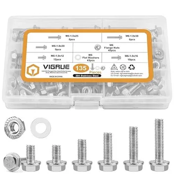 Vigrue 135-Piece M6-1mm Stainless Steel Flanged Hex Head Bolts w/ Serrated Lock Nuts & Washers