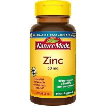 Zinc 30mg Dietary Supplement (100 Tablets, 2-Count)