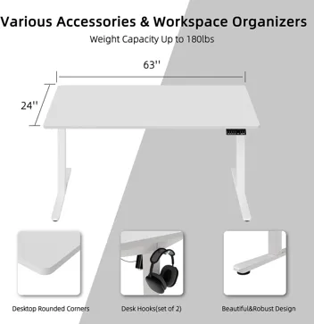 Shintenchi Electric Height Adjustable Sit Stand Desk w/ Splice Board (55" x 24", Various Colors)