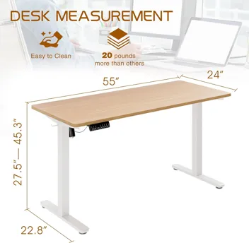 Shintenchi Electric Height Adjustable Sit Stand Desk w/ Splice Board (55" x 24", Various Colors)