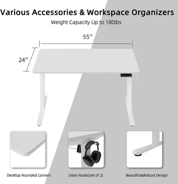 Shintenchi Electric Height Adjustable Sit Stand Desk w/ Splice Board (55" x 24", Various Colors)