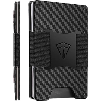 Firstvip Slim Minimalist RFID Blocking Carbon Fiber Wallet w/ Cash Strap