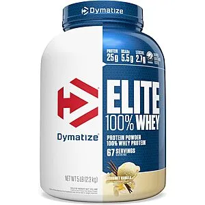 5-Lbs Elite 100% Whey Protein Powder (Chocolate or Vanilla)