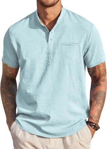 Coofandy Band Collar Casual Henley Shirt