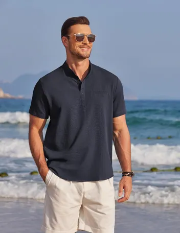 Coofandy Band Collar Casual Henley Shirt