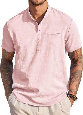 Coofandy Band Collar Casual Henley Shirt