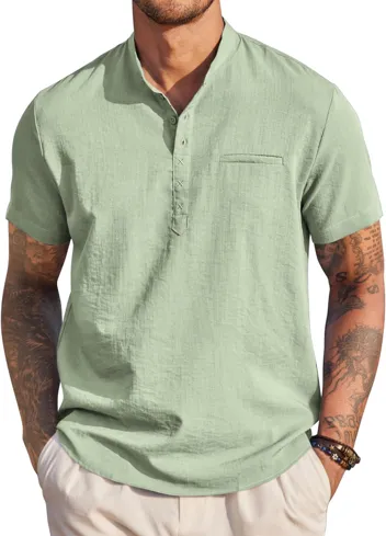 Coofandy Band Collar Casual Henley Shirt