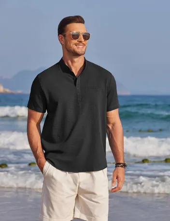 Coofandy Band Collar Casual Henley Shirt