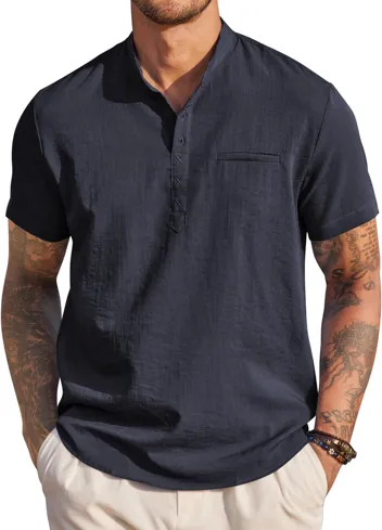 Coofandy Band Collar Casual Henley Shirt