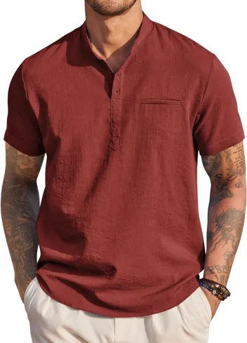 Coofandy Band Collar Casual Henley Shirt