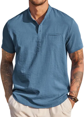 Coofandy Band Collar Casual Henley Shirt