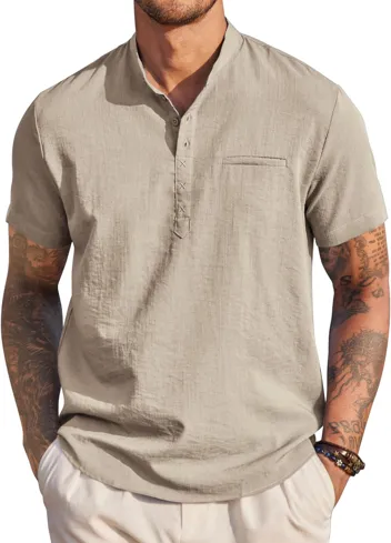 Coofandy Band Collar Casual Henley Shirt