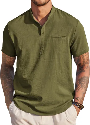 Coofandy Band Collar Casual Henley Shirt