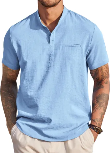 Coofandy Band Collar Casual Henley Shirt