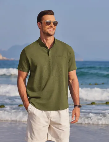 Coofandy Band Collar Casual Henley Shirt