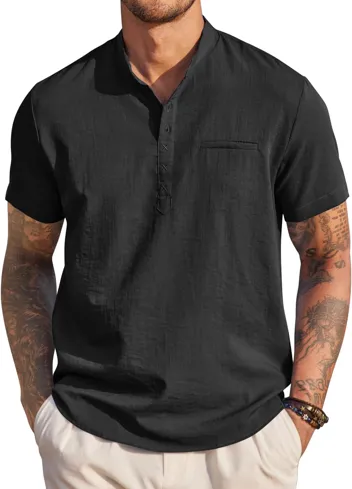 Coofandy Band Collar Casual Henley Shirt