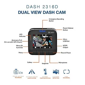 Electronics DASH 2316D Dash Cam Front & Rear Dash Cam