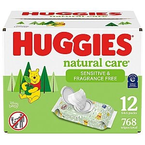 2 Natural Care Sensitive Baby Wipes, Unscented, Hypoallergenic, 99% Purified Water, 12 Flip-Top Packs (1536 Wipes Total)