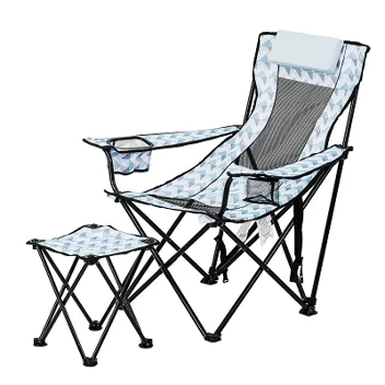 Trail Lounge Camp Chair (Blue & White) with Detached Footrest