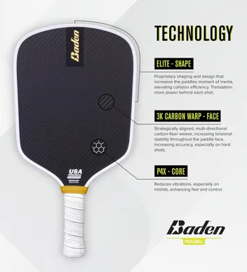 Baden Perfection 3K Pickleball Paddle (Carbon FIber Weave, Honeycomb Core)