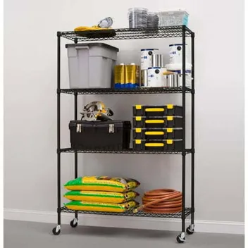Tough 72"x48"x18" 4-Tier Heavy Duty Wire Shelf (Black) with Casters