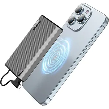 10000mAh MagSafe Magnetic Mini Power Bank (0.5in, 6.4oz) with Built-in USB-C Cable