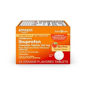 24-Ct Amazon Care Children's Ibuprofen Chewable Tablets (Orange-Flavored, 100mg)