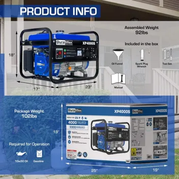 DuroMax XP4400EH Dual Fuel 4400 Watt Gas or Propane Powered Portable Generator