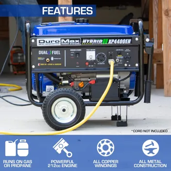 DuroMax XP4400EH Dual Fuel 4400 Watt Gas or Propane Powered Portable Generator