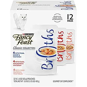 Fancy Feast Lickable Wet Cat Food Broth Complement Classics Collection Variety Pack - () 1.4 oz. Pouches