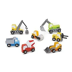 8-Piece Wooden Construction Site Vehicles w/ Storage Tray